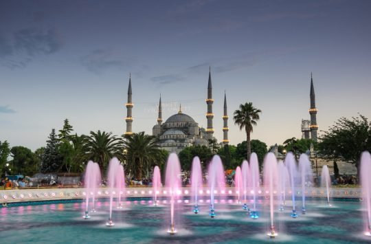 Sultan Ahmet Mosque on sunset ISTANBUL, TURKEY - JUNE 25, 2015: Sultan Ahmet Mosque (Turkish: Sultan Ahmet Camii), is a historic mosque in Istanbul, Turkey. The mosque is popularly known as the Blue Mosque for the blue tiles adorning the walls of its interior